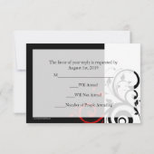 黒と白の赤の渦巻き結婚式の招待状に合わせたスモールRSVP 出欠カード (裏面)