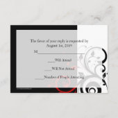 黒と白の赤の渦巻き結婚式の招待状に合わせたスモールRSVP 出欠カード (裏面)