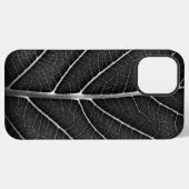 黒と白の輝く葉のクローズアップ iPhoneケース (裏面横)