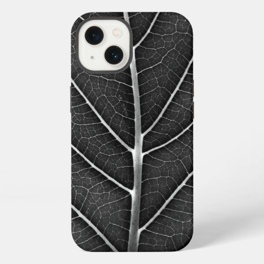 黒と白の輝く葉のクローズアップ iPhoneケース (裏面)