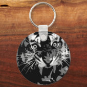 黒と白の轟音の虎 キーホルダー (正面)