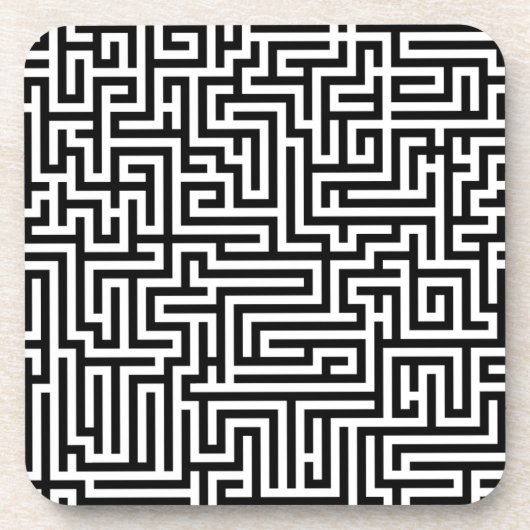 黒と白の迷路模様 コースター (正面)