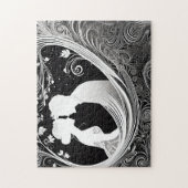 黒と白の逆の愛:シルエットカップル ジグソーパズル (縦)