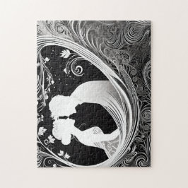 黒と白の逆の愛：シルエットカップル ジグソーパズル