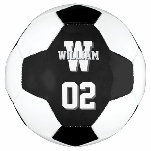 黒と白の選手名とチームナンバー サッカーボール (正面)