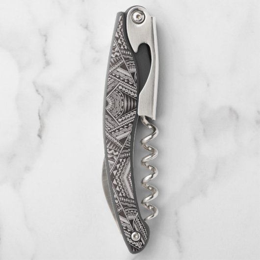 黒と白の部族のタトゥー模様の父の日 ソムリエナイフ (裏面)