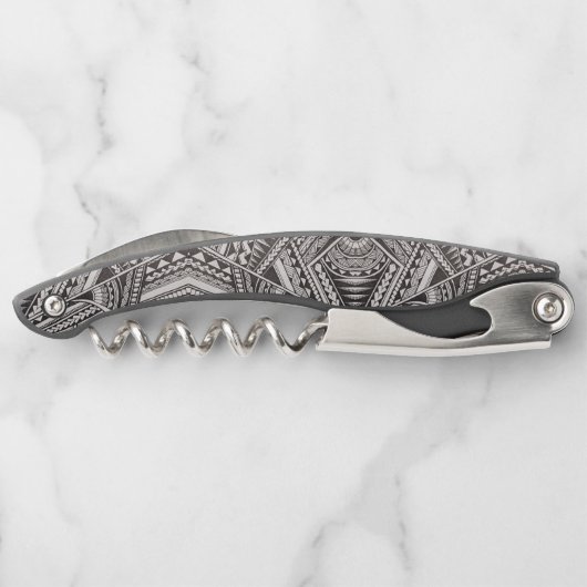 黒と白の部族のタトゥー模様の父の日 ソムリエナイフ (裏面)