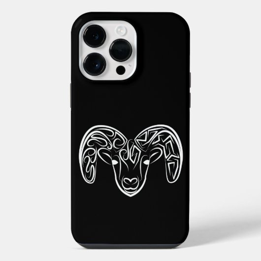 黒と白の部族のヤギ/羊 iPhoneケース (裏面)