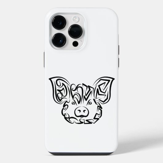 黒と白の部族の豚 iPhoneケース (裏面)