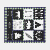 黒と白の部族の野生の森林地帯緑のプレイド フリースブランケット (正面(横))