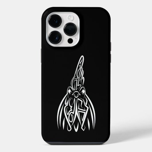 黒と白の部族の雄鶏 iPhoneケース (裏面)