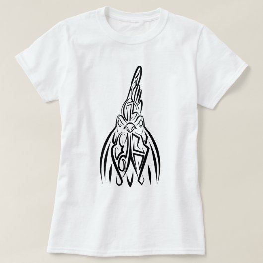 黒と白の部族の雄鶏 Tシャツ (デザイン正面)