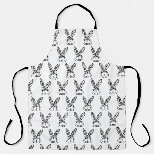 黒と白の部族ウサギ エプロン (正面)