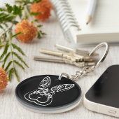 黒と白の部族ウサギ キーホルダー (正面右)