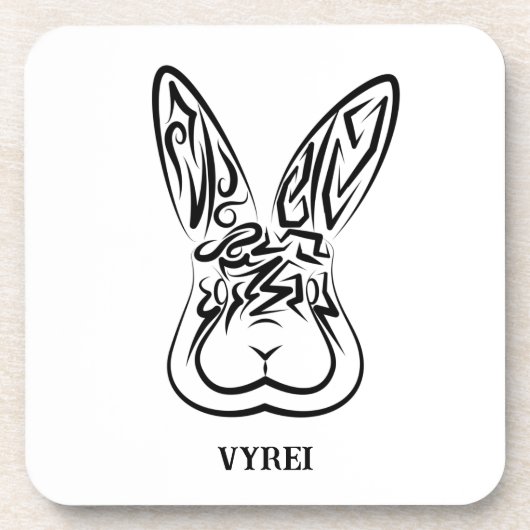 黒と白の部族ウサギ コースター (正面)