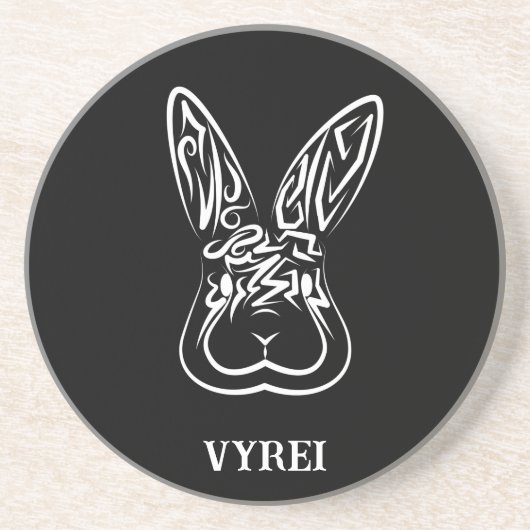 黒と白の部族ウサギ コースター (正面)