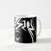 黒と白の部族ウサギ コーヒーマグカップ (正面右)