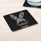 黒と白の部族ウサギ スクエアペーパーコースター (アングル)
