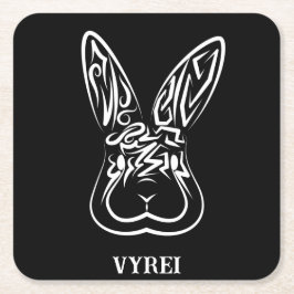 黒と白の部族ウサギ スクエアペーパーコースター