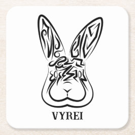 黒と白の部族ウサギ スクエアペーパーコースター