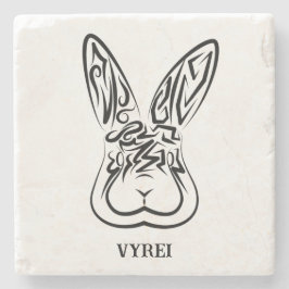 黒と白の部族ウサギ ストーンコースター