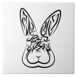 黒と白の部族ウサギ タイル