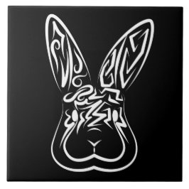 黒と白の部族ウサギ タイル
