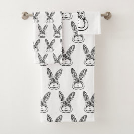 黒と白の部族ウサギ バスタオルセット