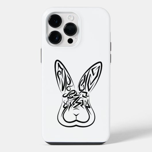 黒と白の部族ウサギ iPhoneケース (裏面)