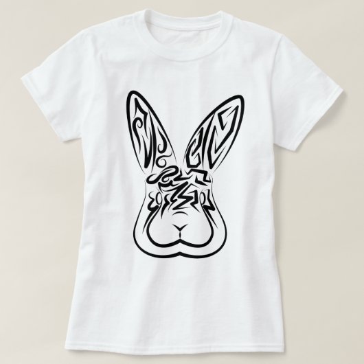 黒と白の部族ウサギ Tシャツ (デザイン正面)