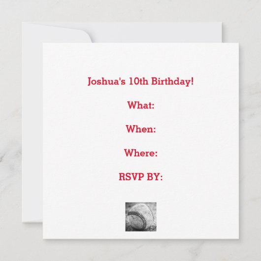 黒と白の野球 招待状 (裏面)