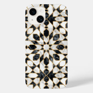 黒と白の金ゴールドフェイク大理石モロッコモザイク Case-Mate iPhone 14ケース