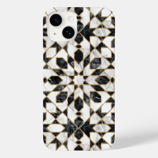 黒と白の金ゴールドフェイク大理石モロッコモザイク Case-Mate iPhoneケース (裏面)