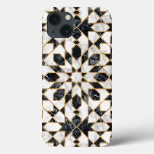 黒と白の金ゴールドフェイク大理石モロッコモザイク iPhone 13ケース