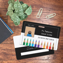 黒と白の鉛筆水平先生バッジ バッジ