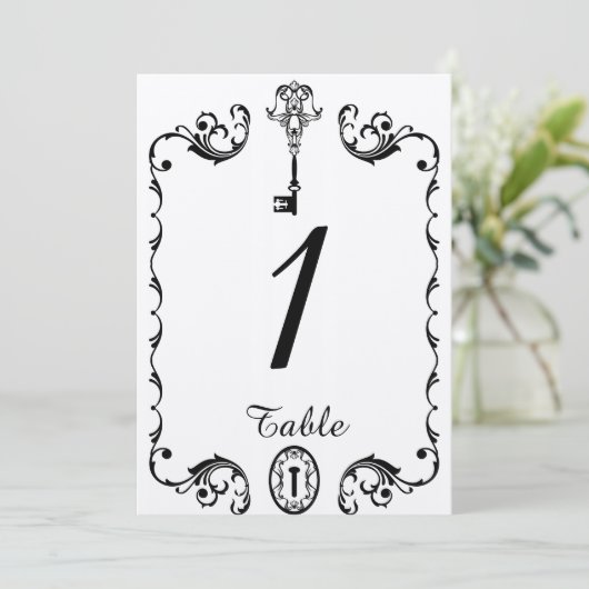黒と白の鍵 ウェディング テーブル ナンバー 招待状 (スタンド正面)