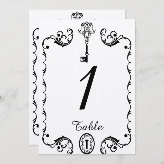 黒と白の鍵 ウェディング テーブル ナンバー 招待状 (正面/裏面)