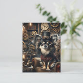 黒と白の長毛スチームパンクチワワ ポストカード (スタンド正面)