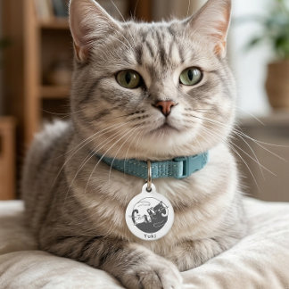 黒と白の陰陽の二匹の猫のペットIDタグ ペット ネームタグ