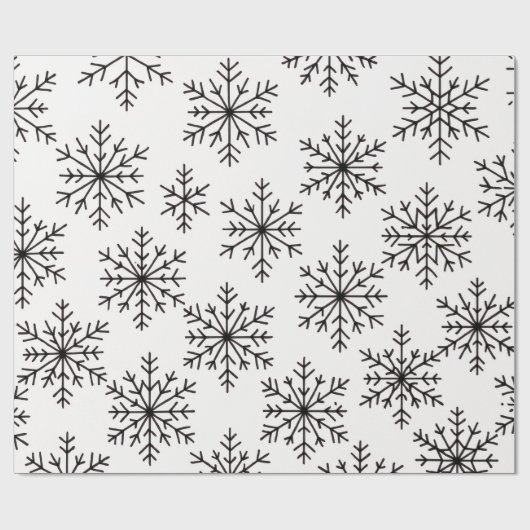 黒と白の雪の結晶パターンの包装紙 ラッピングペーパー (フラット)