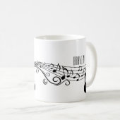 黒と白の電気ギターの音符 コーヒーマグカップ (正面右)