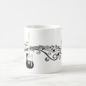 黒と白の電気ギターの音符 コーヒーマグカップ (中央)