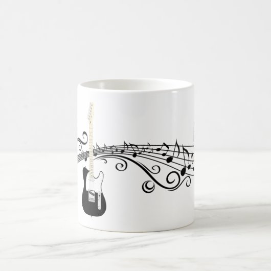 黒と白の電気ギターの音符 コーヒーマグカップ (中央)