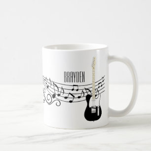 黒と白の電気ギターの音符 コーヒーマグカップ