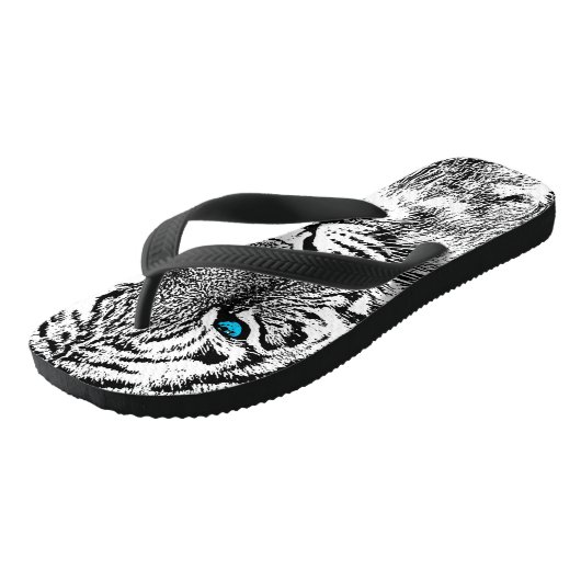 黒と白の青の目のトラの図 ビーチサンダル (アングル)