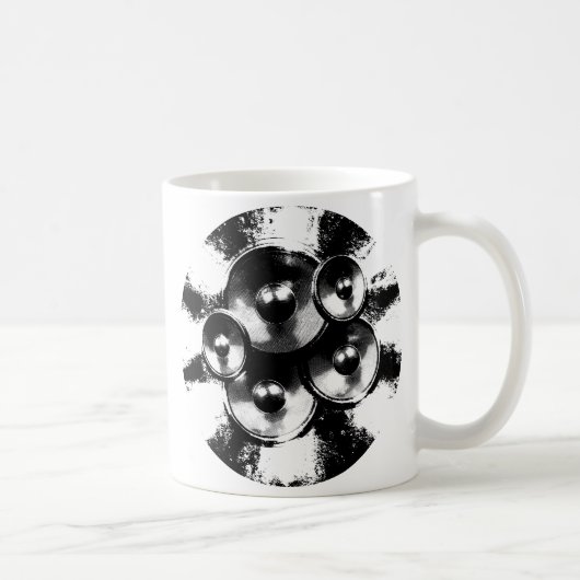 黒と白の音楽スピーカーを円形に コーヒーマグカップ (右)