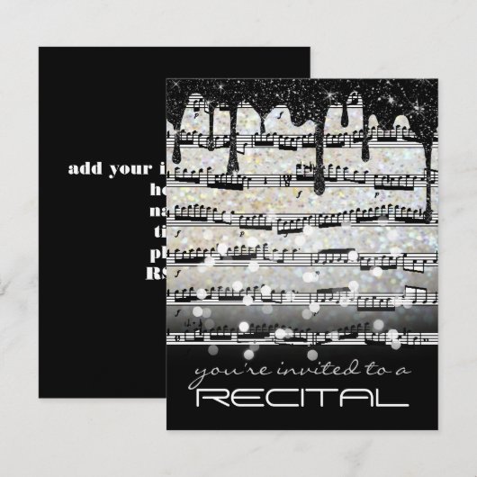 黒と白の音符の発表会 招待状 (正面/裏面)