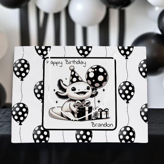 黒と白の風船の誕生日 ラージペーパーバッグ