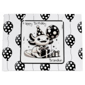 黒と白の風船の誕生日 ラージペーパーバッグ (正面)