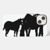 黒と白の馬のシルエット iPhoneケース (裏面横)